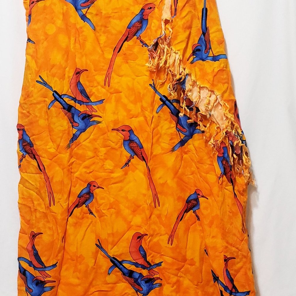 Just Cruising Wrap Skirt Cover-Up Birds Orange Blue Red 56" wide opened